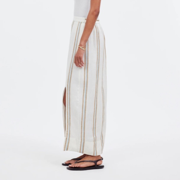 NWT Madewell  Column Striped Maxi Skirt in 100% Linen Olive Surplus Stripe SZ XS - Picture 9 of 9